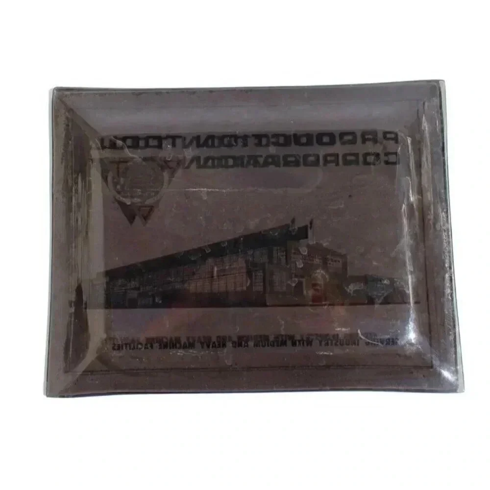 Vintage Production Tool Corporation Heavy Machine Glass Tray Ashtray Advertising